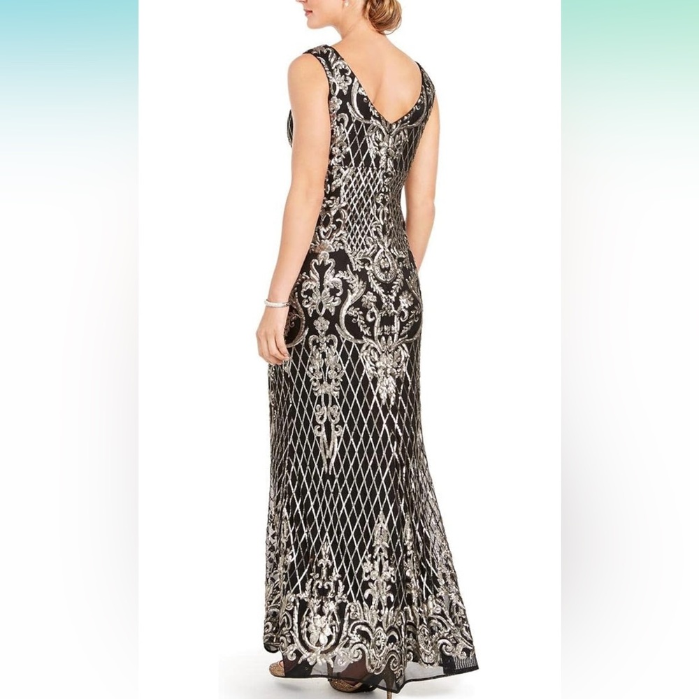 Gold Sequin Black Evening Gown - Picture 2 of 13